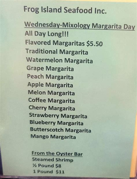 Menu at Frog Island Seafood Inc restaurant, Barco