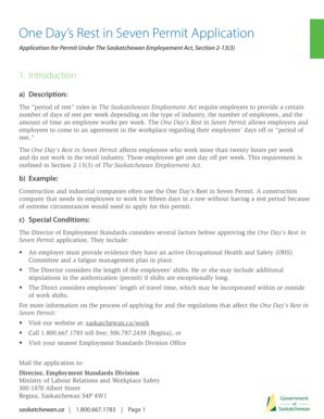 Fillable Online One Day's Rest in Seven Permit Application ...