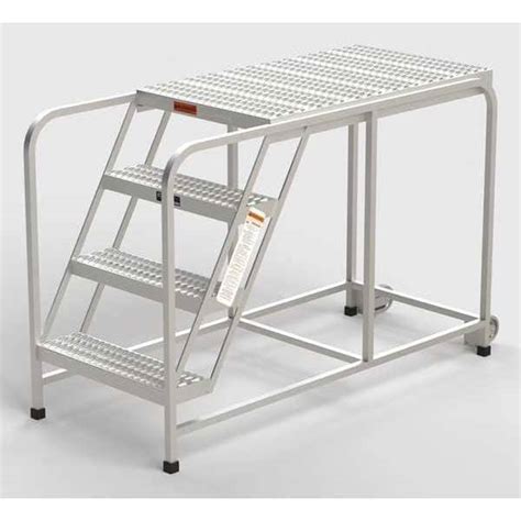 Zoro Select Aluminum Mobile Work Platform, 4 Steps, No Handrails, 42"D ...