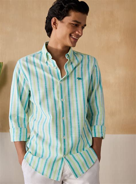 Buy Sea Green Stripe Shirt | Casual Green Stripe Shirt for Men Online ...