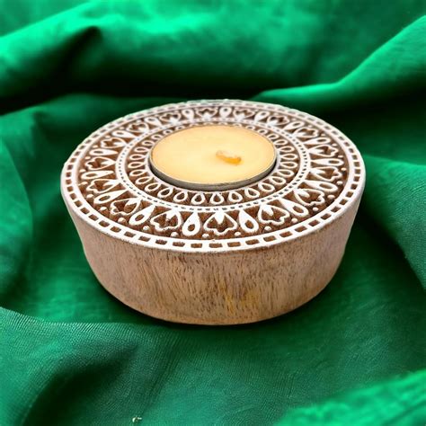 Buy Kraftwala Wooden Rustic Chic Tealight Holder - Hand-Carved Wood ...