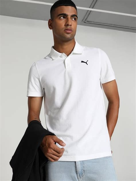Puma Essentials White Slim Fit Cotton Polo T-Shirt - Price History