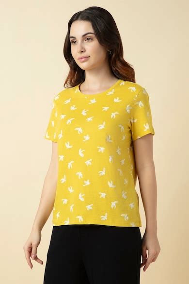 Buy Women Yellow Print Casual Round Neck T-shirt Online - 39736591 ...
