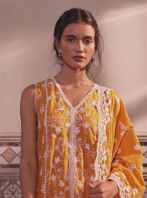 Ensi Supima Cotton Orange Kurta Set
