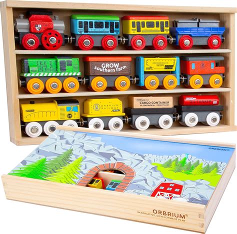 Buy Orbrium Toys 12 (20 Pcs) Wooden Train Cars for Kids + Dual-use ...