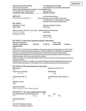 Fillable Online Material Safety Data Sheet U.S. Department of Labor ...