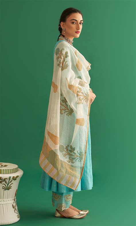 Nadira Mughals Blue Angrakha Anarkali Set Of 3 – Ridhiiee Suuri