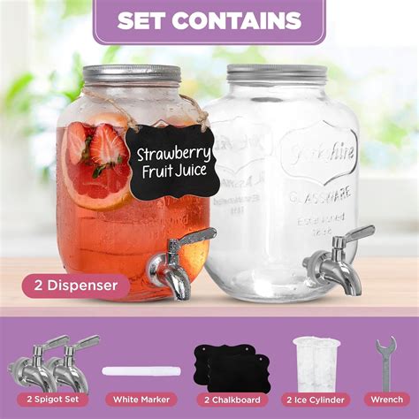 Buy UMAID Glass Drink Dispensers for parties [Set of 2] 1 Gallon Glass ...