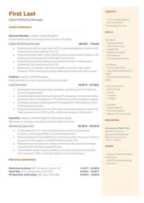 Digital Marketing Manager Resume Creative Digital Marketing Manager