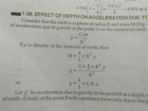 expression for acceleration due to gravity at depth d below earth's ...