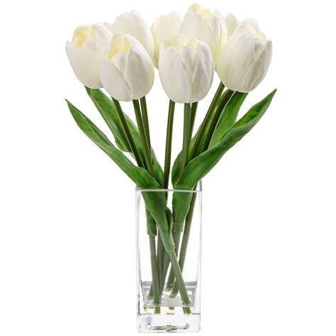 Tulip Artificial Flower Faux Pink Flowers Tulips in Clear Vase Flower ...