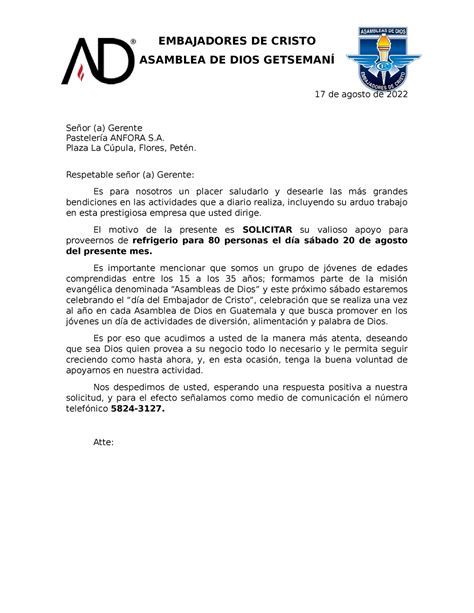 Solicitud- Anfora - Apuntes - EMBAJADORES DE CRISTO ASAMBLEA DE DIOS ...