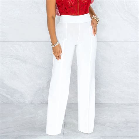 White Sweatpants Women Stretchy Straight Leg Pants Comfy Solid Classic ...