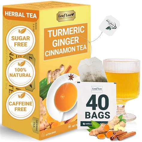 Amazon.com : LeafLea 40 Premium Ginger Turmeric Tea Bags, Supports ...