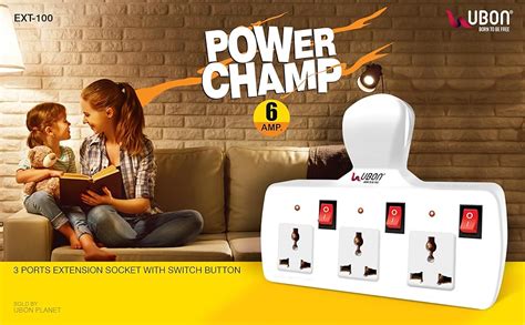 Buy UBON EXT-100 Power Champ 3 Ports Universal Plug Compatibility ...