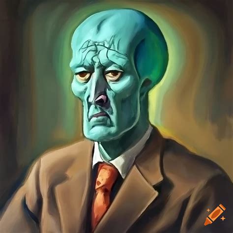 Painting of tired handsome squidward on Craiyon