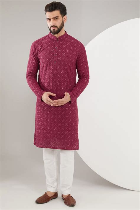 Maroon Chikankari Kurta with heavy thread and sequined embroidery