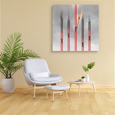 Business People Climbing Red Ladders Canvas Painting Synthetic Frame ...