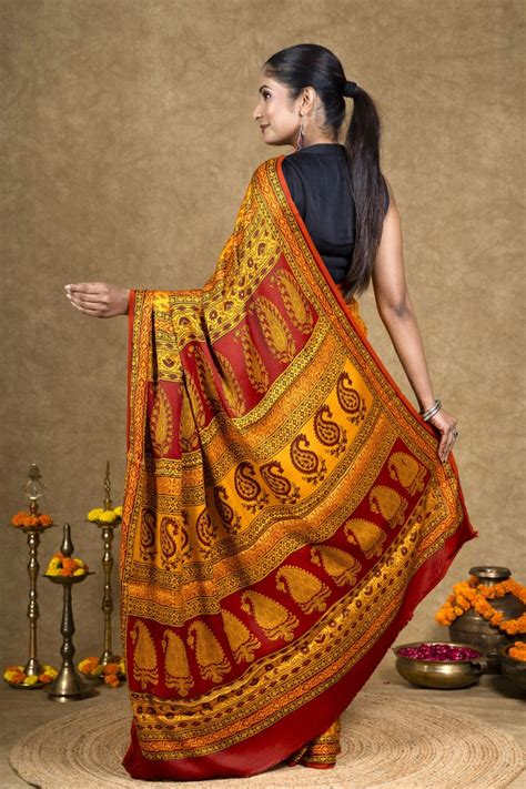 Bagh Hand Block Printed Modal Silk Saree | House of Elegance – House Of ...