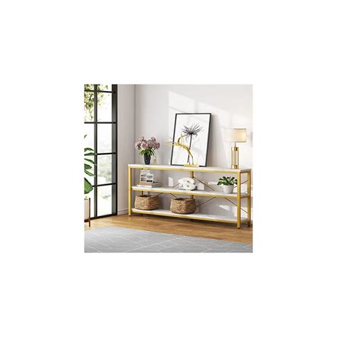 Buy LITTLE TREE 3-Tier Long Console Sofa Table, Faux Marble White ...