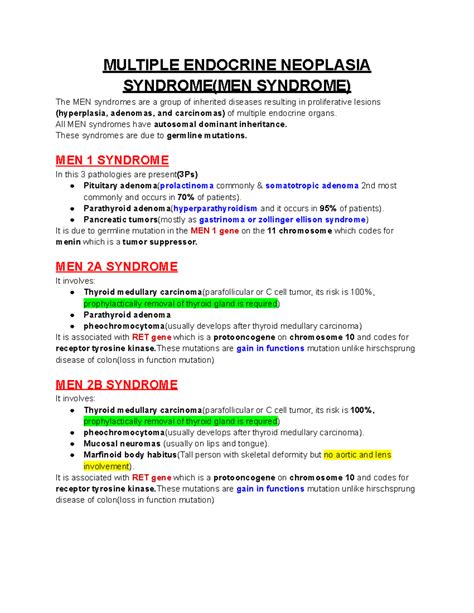 Multiple Endocrine Neoplasia Syndrome(MEN Syndrome) - MULTIPLE ENDOCRINE NEOPLASIA SYNDROME(MEN ...