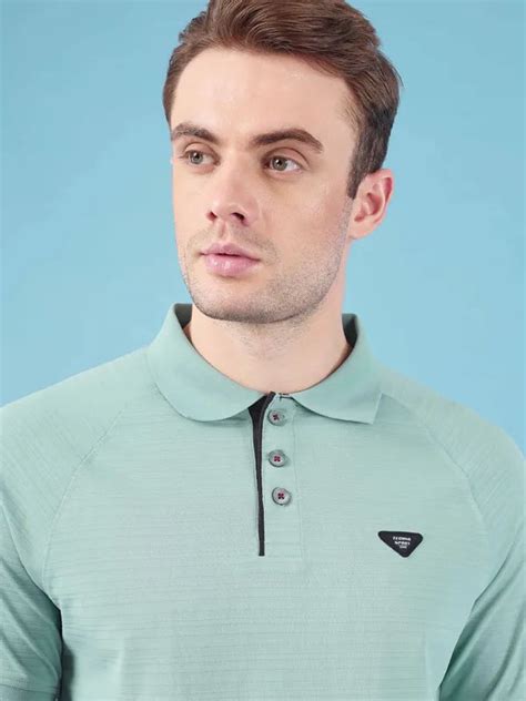 Men Self Design Slim Fit Polo T-shirt with MATPIQ