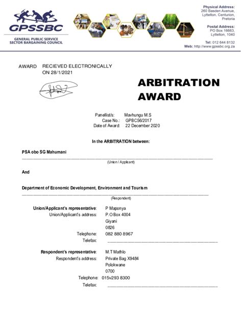 Fillable Online ARBITRATION AWARD - PSA Fax Email Print - pdfFiller