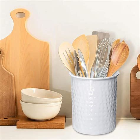 Buy Hand Hammered Classic White Kitchen Utensil Holder Crock, Large ...