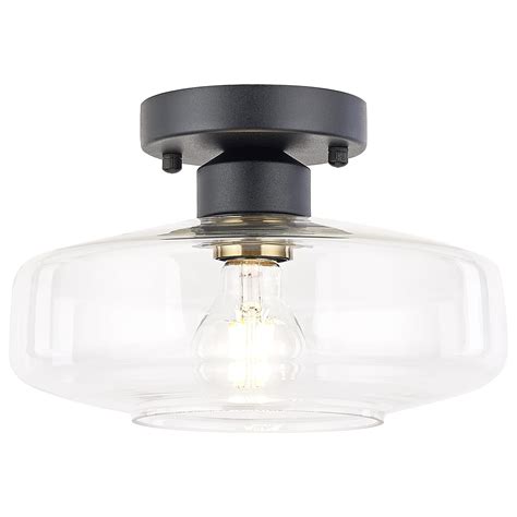 Buy Ceiling Light Fixture with Clear Glass Shade,Matte Black Flush ...