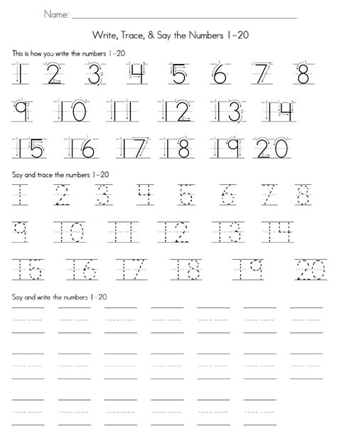 Trace Number 1-20 Worksheets | Activity Shelter