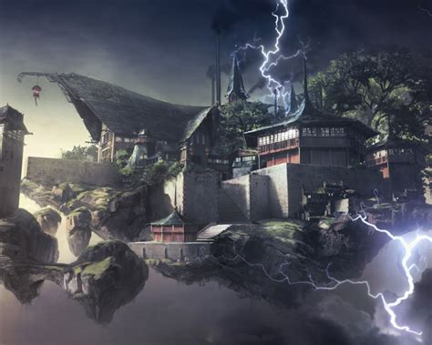 Download wallpaper wall, lightning, island, building, Call to Prayer ...