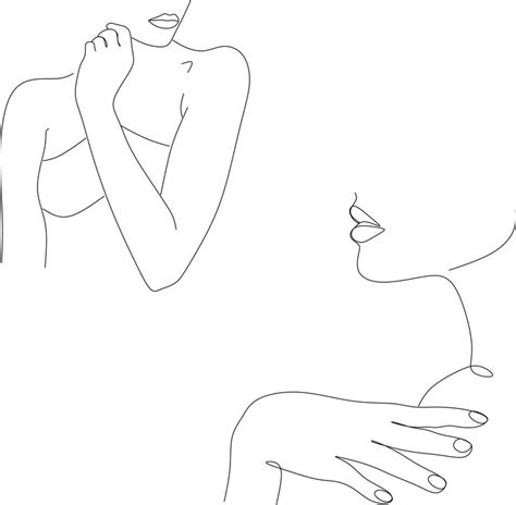 Minimal line art donna con la mano sul viso Black Lines Drawing Vector ...