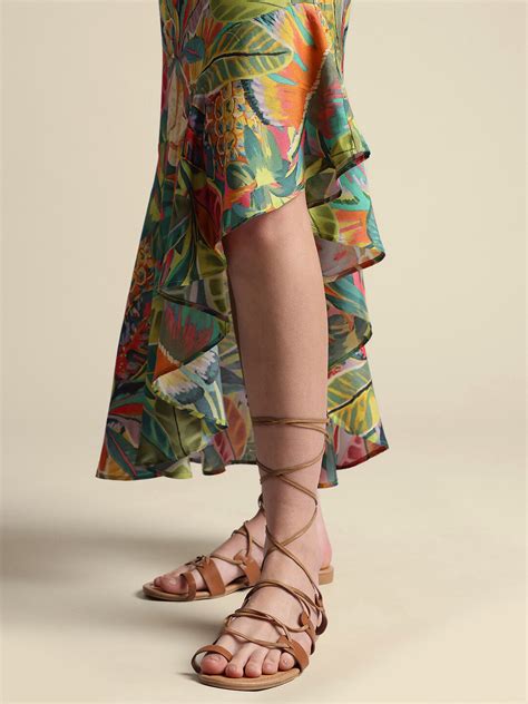 Women Green Muslin Tropical Ruffles Asymmetric Co-Ord Set - Best Beach ...