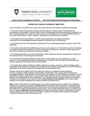 Online Clinical Competency Checklist-MLS 3313 Advanced Hematology and ...