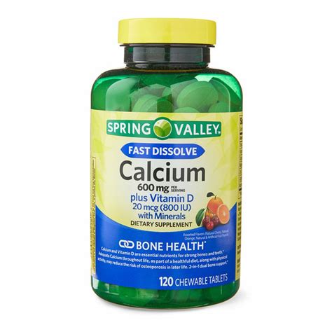 Spring Valley Calcium 600 Mg / Serving Plus Vitamin D 20 Mcg (800 Iu ...