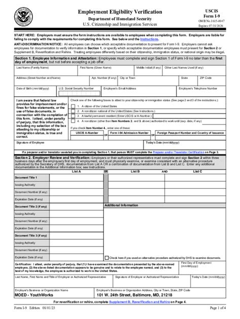 USCIS Form I-9 Employment Eligibility Verification - Blank Fillable ...