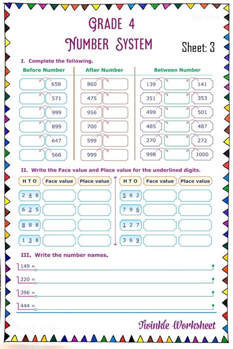 Image result for Number System Worksheet Class 4 CBSE