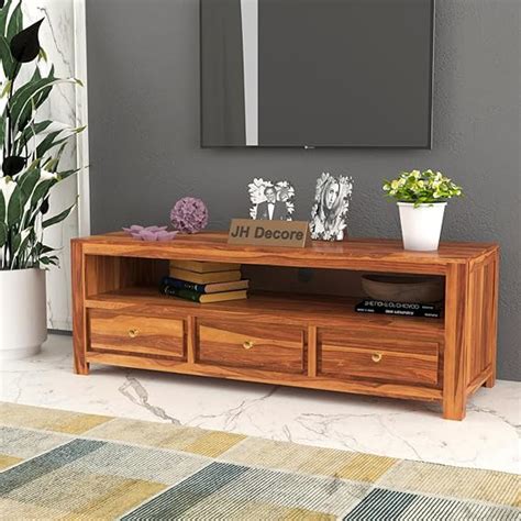 JH DECORE Lavis Solid Sheesham Wood TV Cabinet with 3 Door & 1 Shelf ...