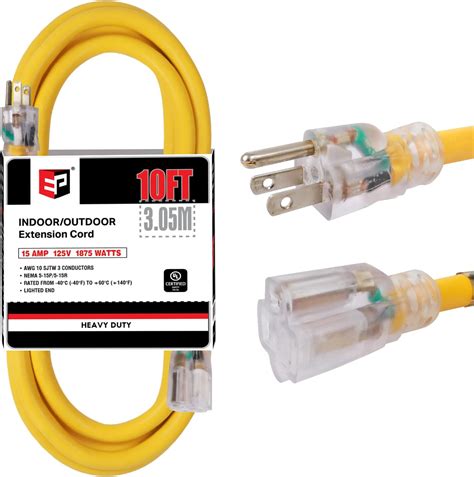 Amazon.com: PlugSaf 10 FT 10/3 Gauge Outdoor Extension Cord with ...