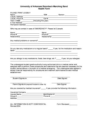 Fillable Online uark University of Arkansas Razorback Marching Band ...