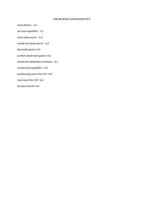 18835-UNIT III GAME Playing - UNIT III GAME PLAYING AND CSP Game theory ...
