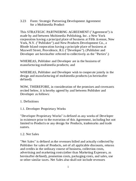 Strategic Partnering Development Agreement for Multimedia Product ...
