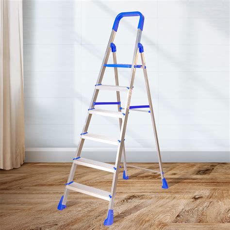 FLIPZON Foldable 6 Step Maple Aluminium Ladder, Light Weight, Non Slipy ...