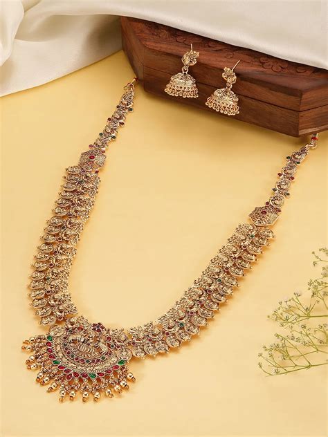 South Indian Temple Laxmi Necklace Set - Gold – Peora