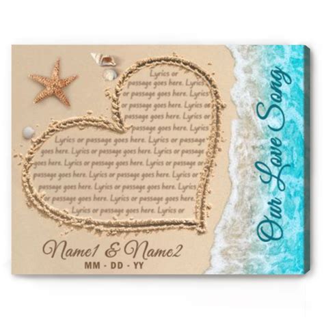 Personalized Heart Shape Song Lyrics In Sand Beach Canvas, Song Lyrics ...