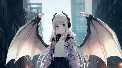 Download wallpaper 1366x768 girl, horns, daemon, wings, anime tablet ...