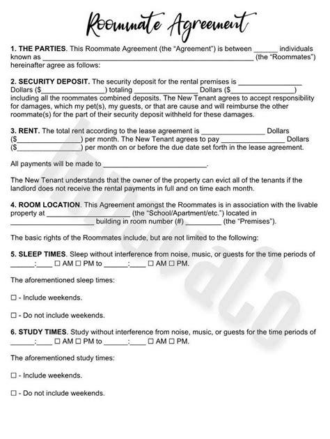 Roommate Agreement Template, Roommate Contract Template, Roommate ...