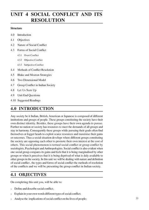 Unit-4 - Conflict and peace building - 35 Social Conflict and UNIT 4 ...