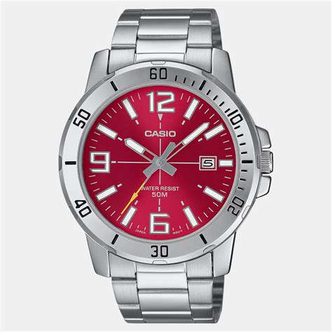 Casio Enticer Men Quartz Red Dial Analog Stainless Steel Watch A2338 ...