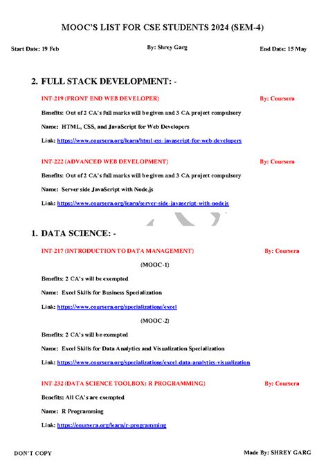 CSE Mooc's List - MOOC’S LIST FOR CSE STUDENTS 2024 (SEM-4) Start Date ...